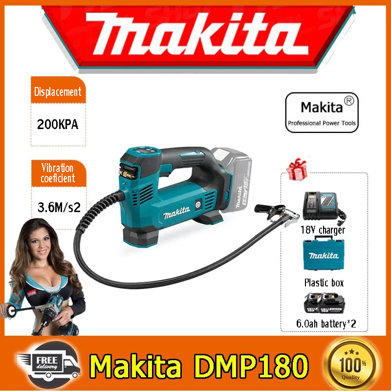 (Free replacement)Makita Electric Air Pump DMP180 Portable Electric Air Pump Wireless 18V Electric Car Air Pump Comes with 2 batteries Harga  416 Ringgit*Penghantaran Percuma