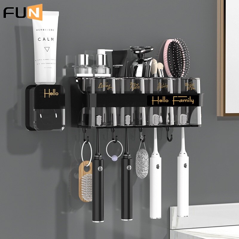 Giá để bàn chải đánh răng temcat letak berus gigi rack rack giá để bàn chải đánh răng, cốc súc miệng không cần đục lỗ, cốc đánh răng, dụng cụ nha khoa treo tường phòng tắm, bộ giá xi lanh nha khoa