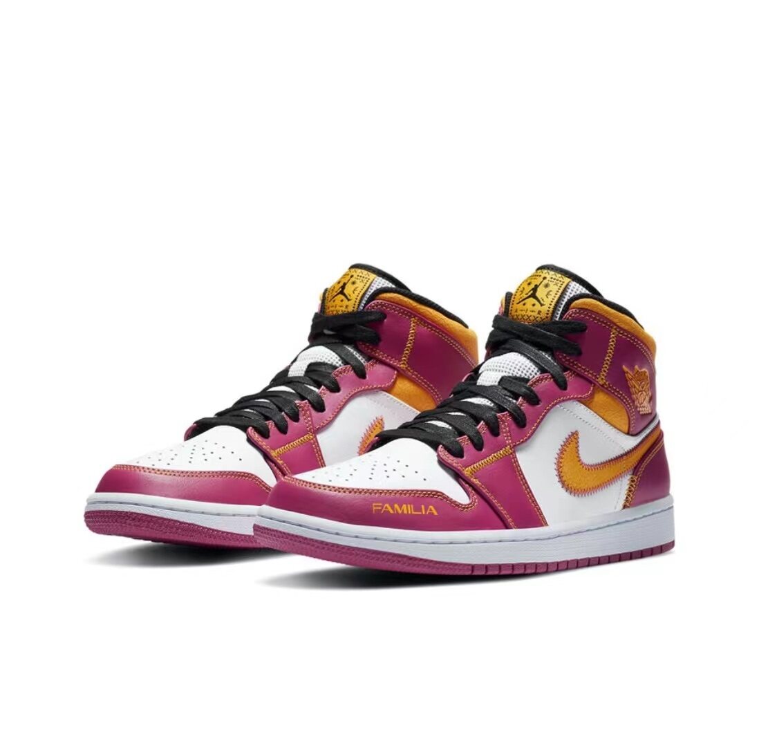 giày thể thao nam Air Jordan1 Mid White Yellow Pink Day of the Dead giày thể thao