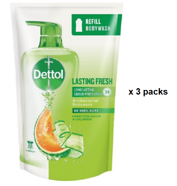 Gambar Dettol Shower Gel Body Wash Lasting Fresh Refill Packs (850ml x 3 packs)