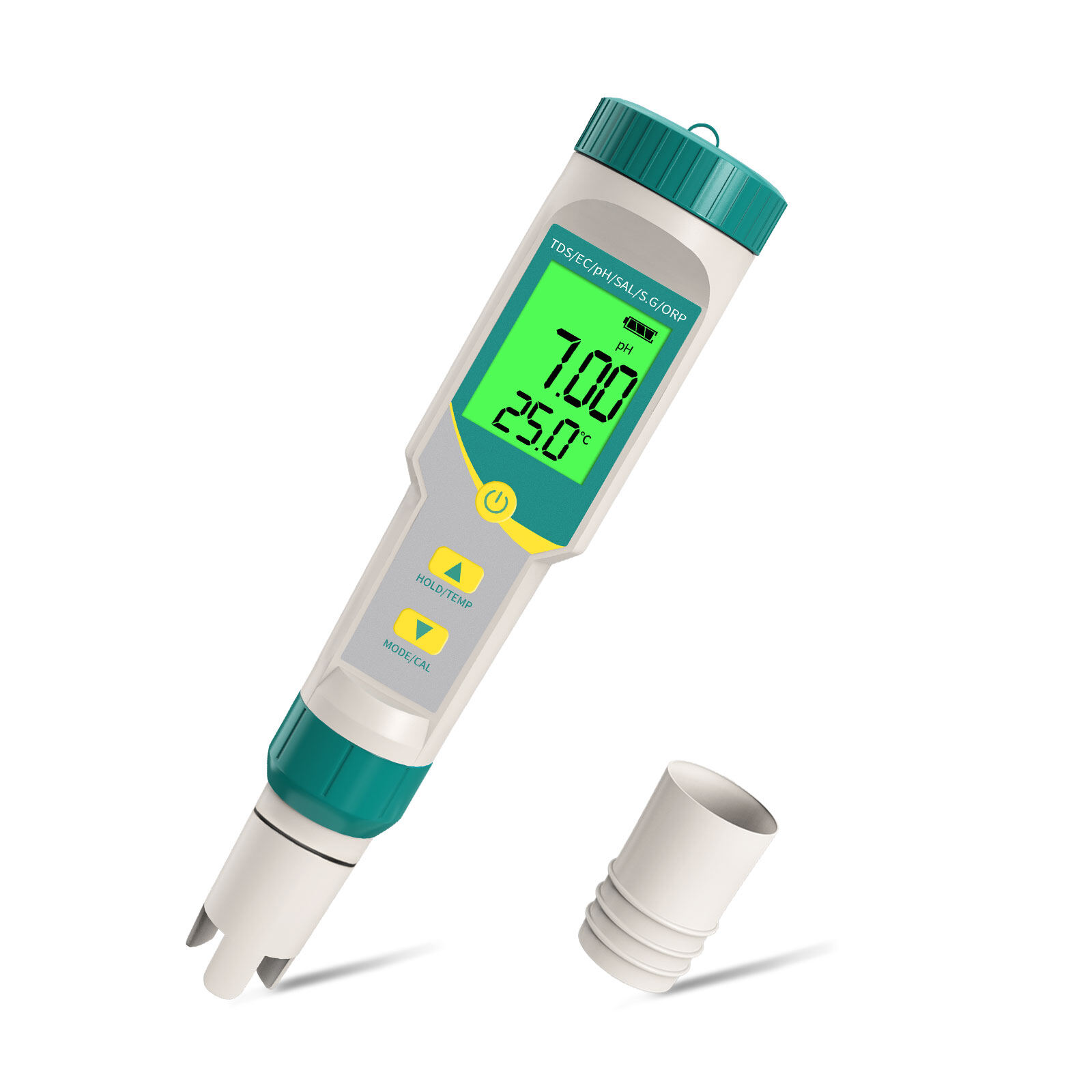Rcyago Bút kiểm tra chất lượng nước 7 trong 1 cầm tay màu xanh lá cây Bút kiểm tra pH/Tds/Temp/Ec/độ mặn/SG/ORP đa chức năng thức ăn nhà bếp