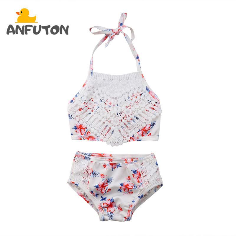 Anfuton UPF 50 + bảo vệ khỏi ánh mặt trời hai mảnh bé gái Đồ bơi ren đeo