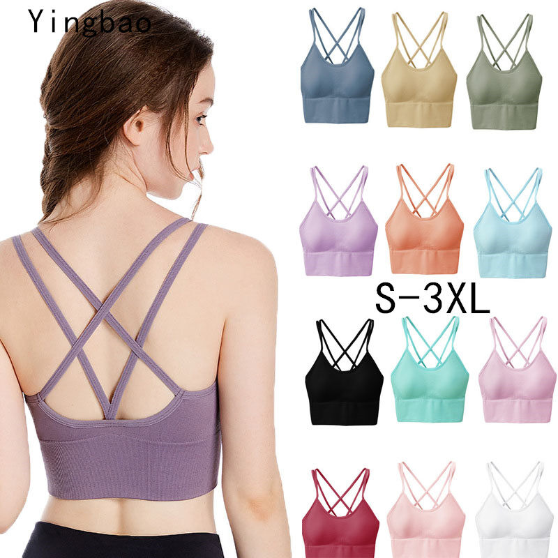 S-2XL Áo Ngực Độn Thể Thao, Với Có Thể Tháo Rời Pad Áo Ngực Yoga Lưng Chéo Áo Hở Eo Yoga Tập Gym Chạy Bộ Tập Luyện Thể Hình Không Dây Cho Nữ Đồ Thể Thao Nữ Ngoại Cỡ Thoáng Khí