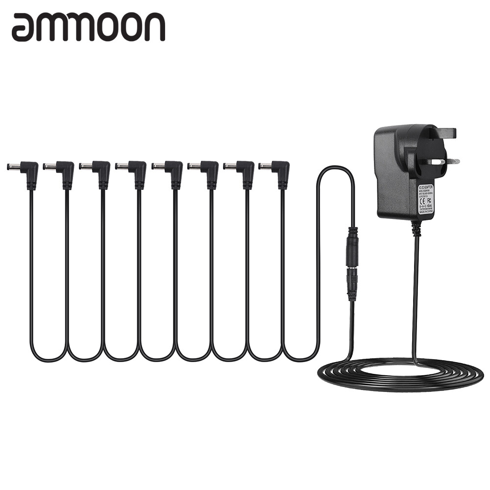 Guitar Effect Pedal Power Supply Adapter with 8 Ways Daisy Chain Cable Power Line Right Angle
