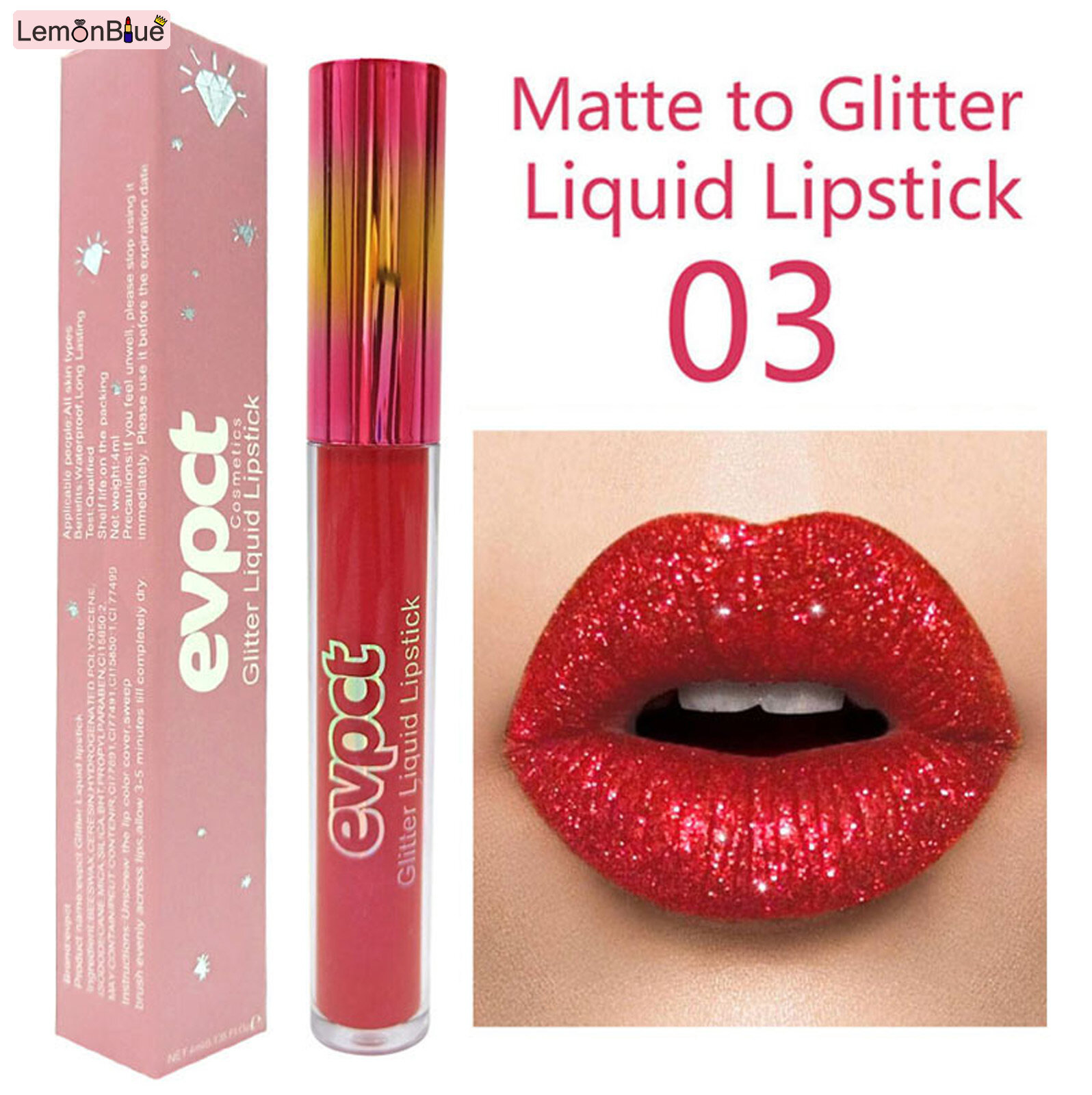 Gambar LemonBlue Long Lasting Glitter Waterproof Sparkles Liquid Lipstick Matte Make up Lip Glaze Lipstick Lip Matte Make up Lip Glaze Long Lasting Glitter Waterproof Sparkles Liquid