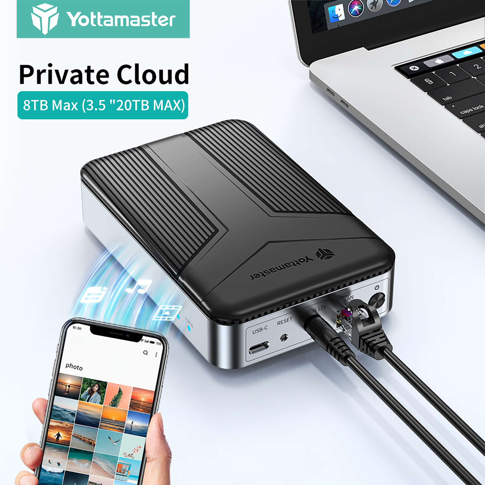 Yottamaster NAS Personal Cloud Network Attached Storage 1-Bay DiskStation Quad core 1GB DDR4 for 2.5/3.5 Inch SATA HDD with Remote Access & Auto-Backup Intelligent storage 12V/2A for PC/TV/Phone Support Capacity up to 20TB ราคา 3,267 บาท*ส่งฟรี