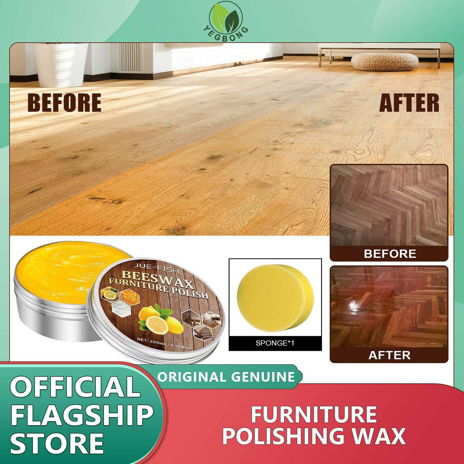 Jue-Fish Wood Wax For Furniture Beeswax Wood Seasoning Furniture Solid Wax Polish Beeswax Nourishes Furniture Antiques With Sponge Furniture Polishing Wax Natural Beeswax Furniture Polish Waterproof Furniture Repair Agent with Sponge for Cabinets Stairs ราคา 195 บาท*ส่งฟรี