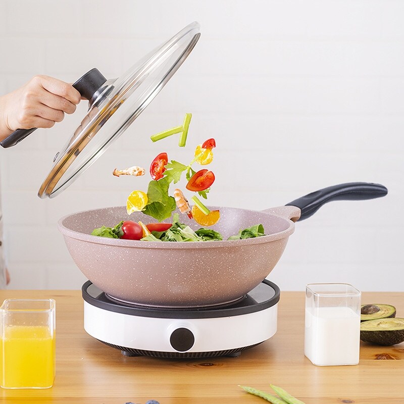 Gambar The Italian ceramic titanium household MaiFan of maifan stone is flat induction cooker gas general 30 cm fry pan