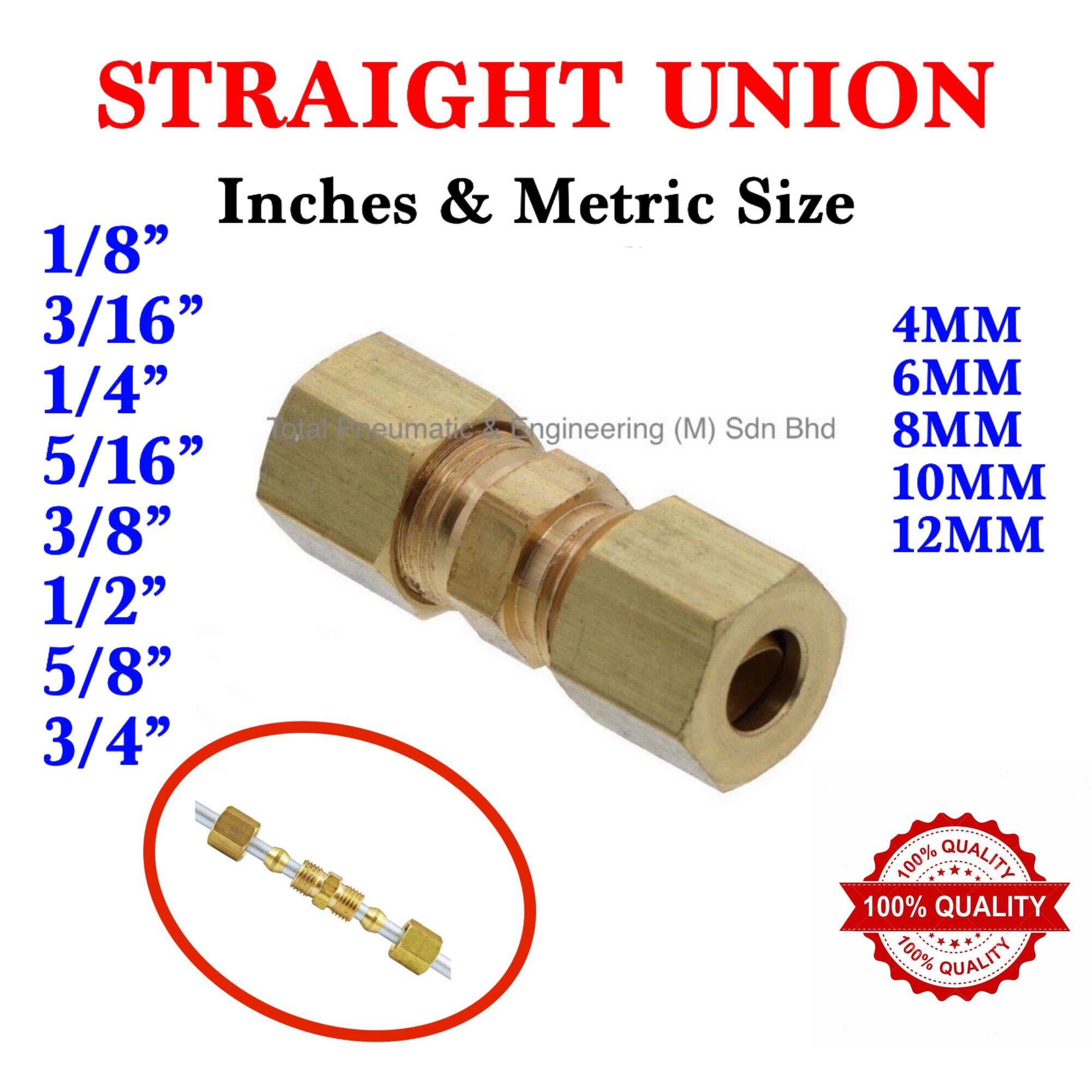 Brass Fitting INCHES & METRIC Size Compression Double Union 1/8” 3/16” 1/4”  5/16” 3/8” 1/2” 5/8” 3/4” 4MM 6MM 8MM 10MM 12MM Pipe Fitting Copper Pipe  Connector Copper Pipe Fitting