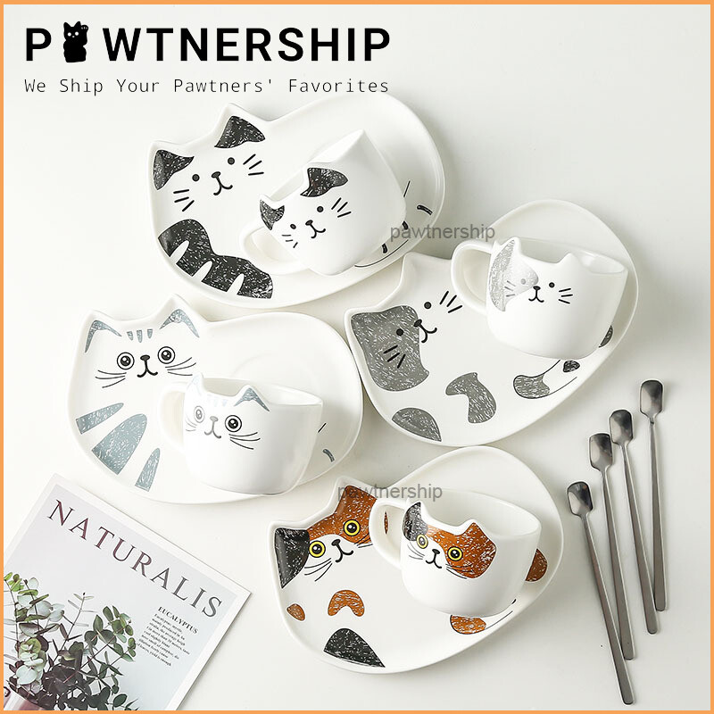 Gambar Pawtnership Coffee Cup Saucer Set Cat Design   Coffee Cup   Coffee Glass   Cat Plate   Cat Cup   Coffee Saucer