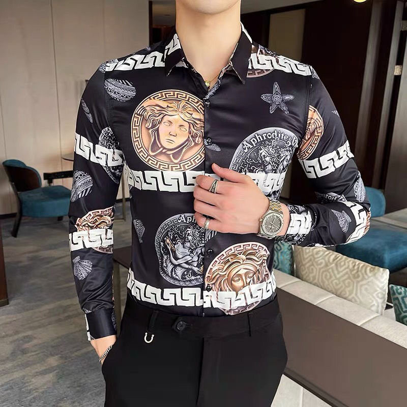 Áo sơ mi Châu Âu thời trang nam dáng ôm Áo Cá Tính Retro dễ phối