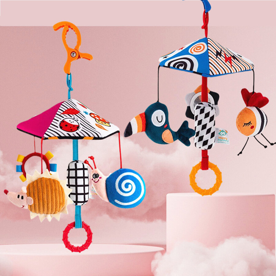 Crib Toys Baby Soft Hanging Rattle Crinkle Squeaky Dangling Toy Wind Chime
