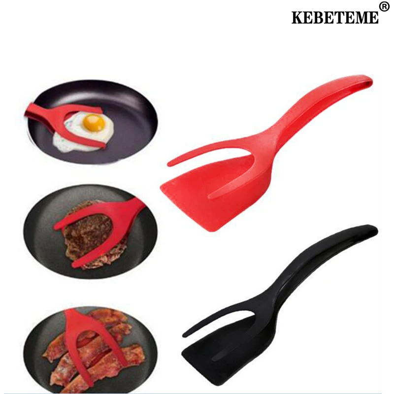 KEBETEME 2 in1 Non-Stick Silicone Pancake Spatula Bread Pizza Barbecue Clamp Egg Turners Cooking Tong Tools Kitchen Accessories ราคา 37 บาท*ส่งฟรี
