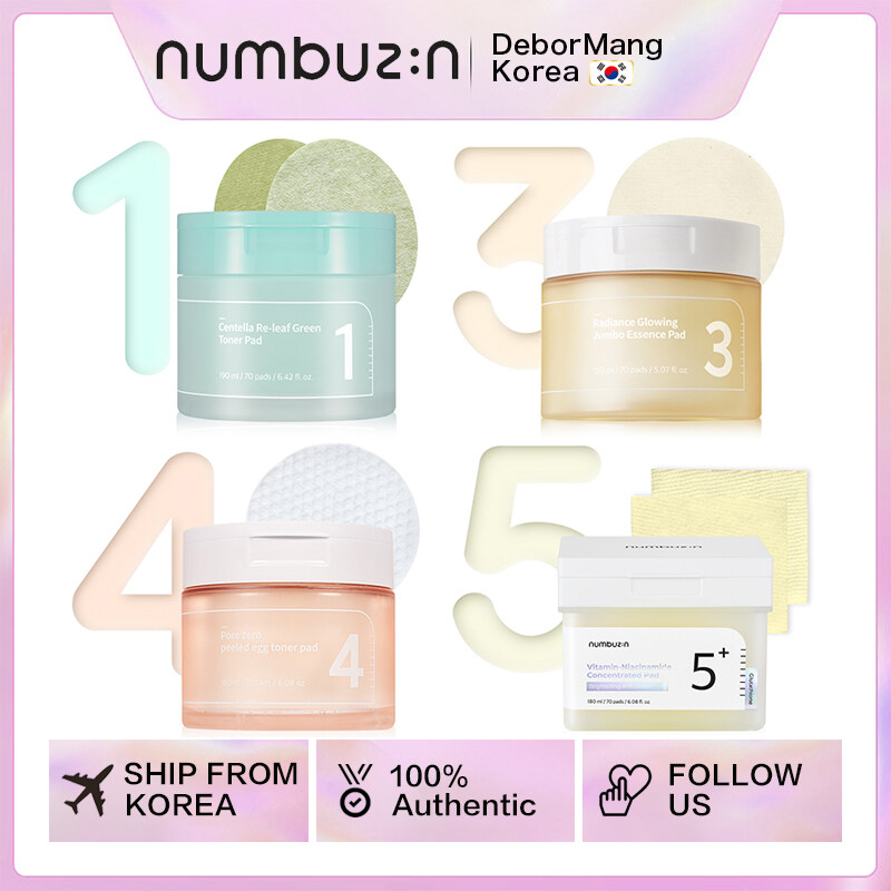 Numbuzin Pad  No.1 Centella Re-leaf Green Toner Pad | No.3 Radiance Glowing Jumbo Essence Pad | No.4 Pore Zero Peeled Egg Toner Pad | No.5 Vitamin Niacinamaide Concentrated Pad