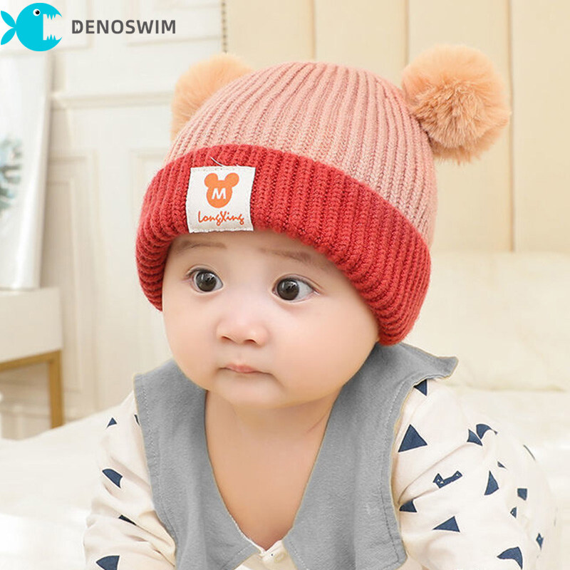 DENOSWIM Cute Pompom Baby Knitted Hat Winter Thick Warm Cap for Boys Girls