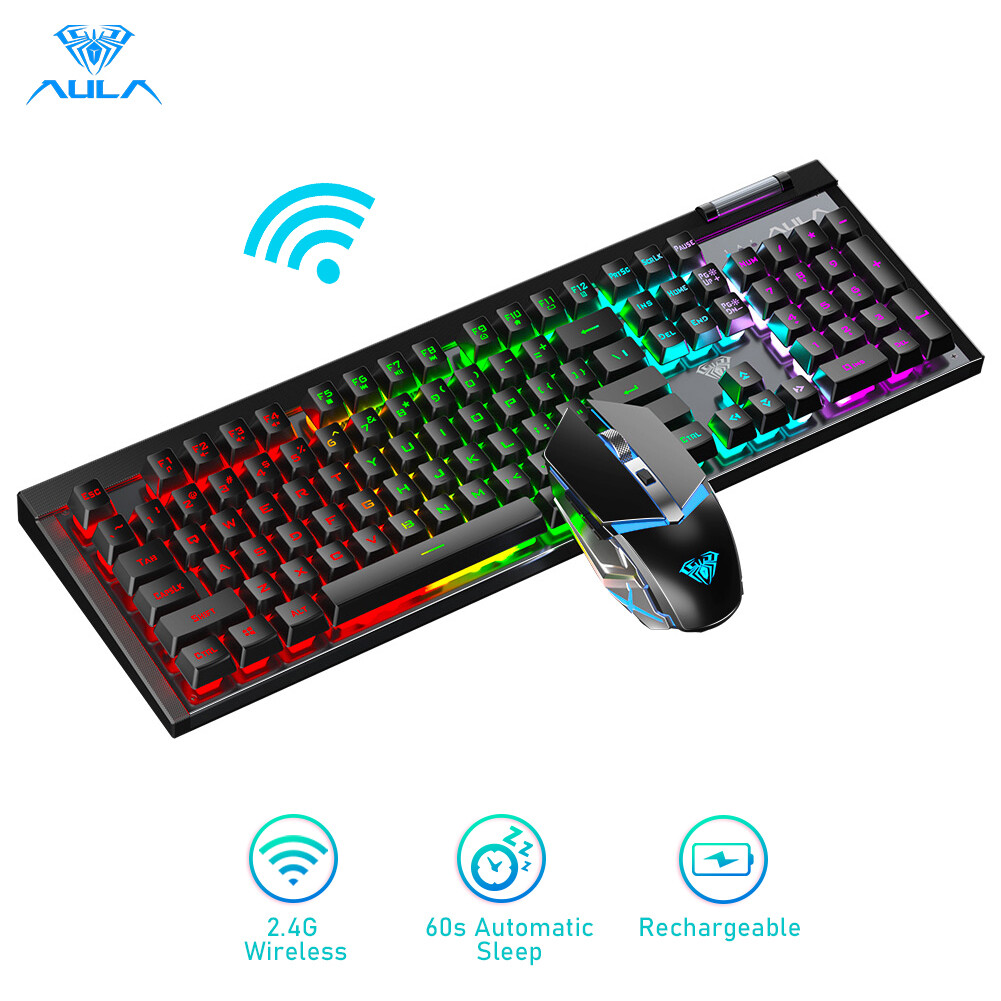 Aula T610 Không Dây Đầy Màu Sắc chuột và bàn phím chơi game Combo bảng kim loại Với Đa-Chức Năng Có Thể Sạc Lại Cảm Giác Cơ Khí Ánh Sáng Mát Mẻ Cho PC máy tính xách tay Mac Windows