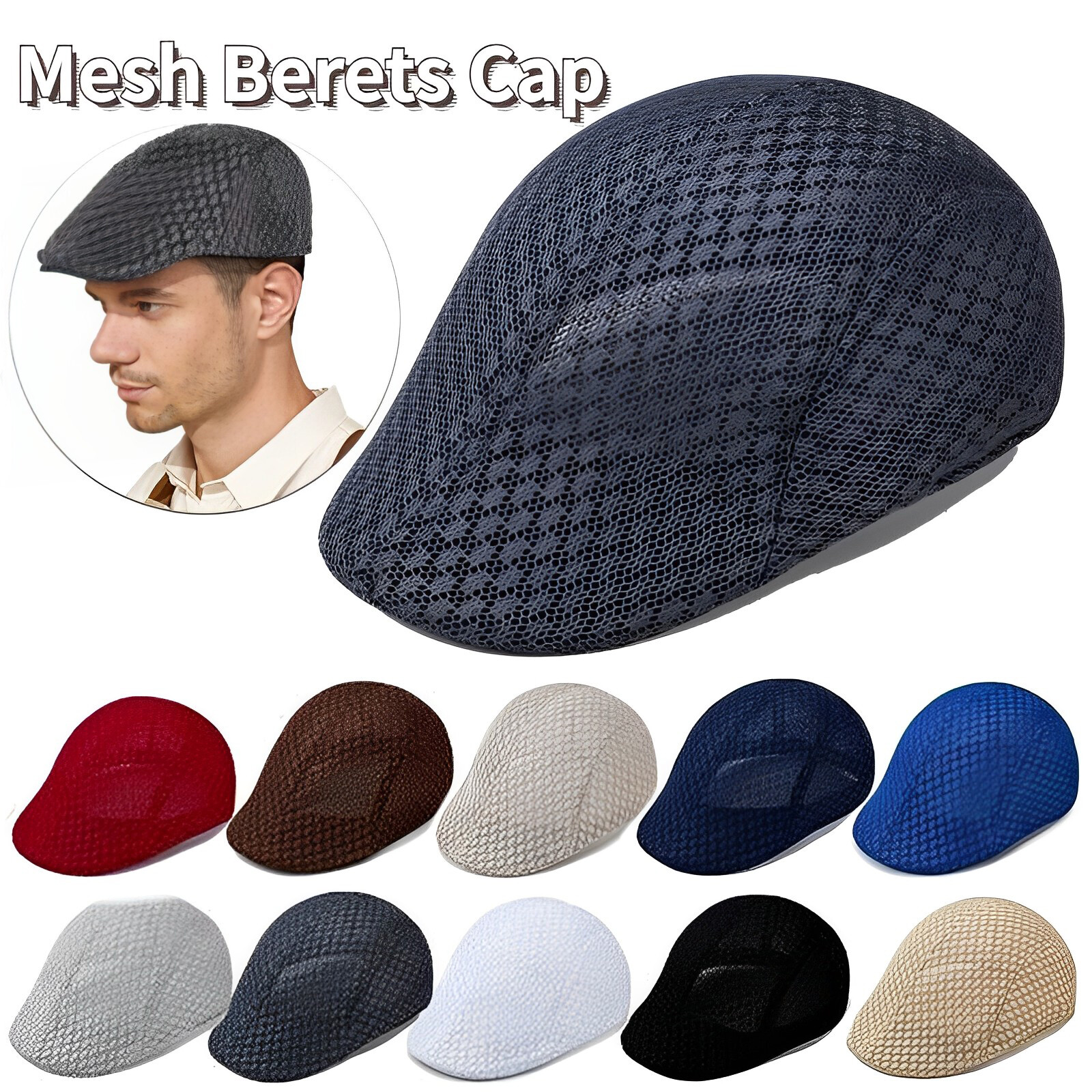 Người Đàn Ông Của lưới thoáng khí Mũ Nồi Beret Phụ Nữ Mũ nồi đơn giản Mũ Phẳng Cap Có Thể Điều Chỉnh Mũ Phẳng Newsboy Phong Cách Mũ Gatsby Đỉnh mũ che nắng mùa hè
