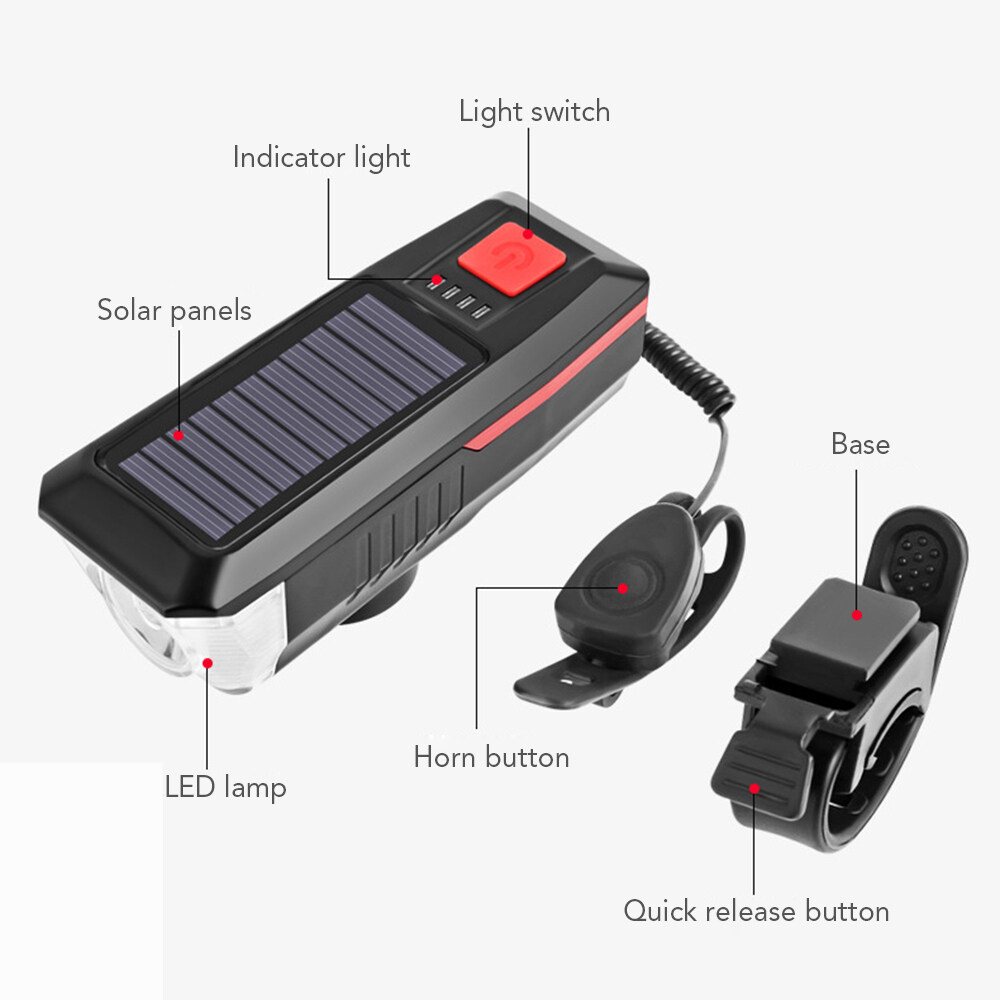 Đèn sạc năng lượng mặt trời/USB Đèn Xe Đạp chuông còi đèn xe đạp Đèn