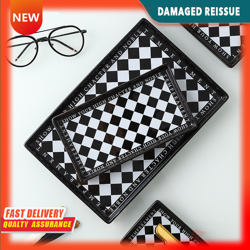 Gambar Checkerboard Tray Storage Plate Ceramic Porch Key Coffee Table Decoration Aromatherapy Plate Decoration Jewelry Platter Creative