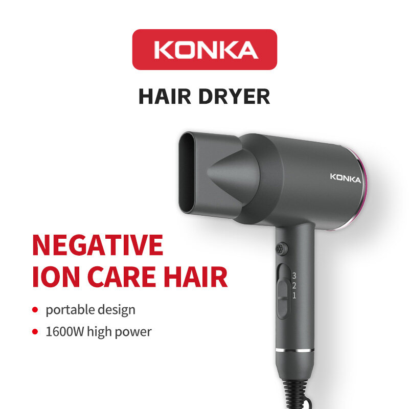 KONKA Hair Dryer 1600W Portable Hair Dryer Anion Hair Dryer Quick Dry Low Noise KG-1601 ราคา 685 บาท*ส่งฟรี