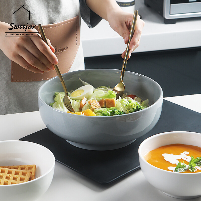 Gambar SWEEJAR Set 2Pcs Ceramic Bowls 9.8inch Stackable Bowl for  Salad Pasta Soup 2600ml Oven Safe