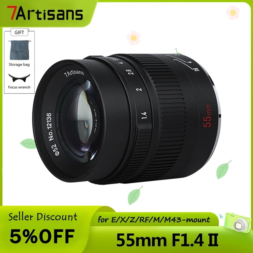 7Artisans 55mm F1.4 II Large Aperture Prime Lens For Sony E Mount A7 /Canon Eos-M/Fuji XF/Macro 4/3 Mount/Nikon Z ราคา 4,709 บาท*ส่งฟรี