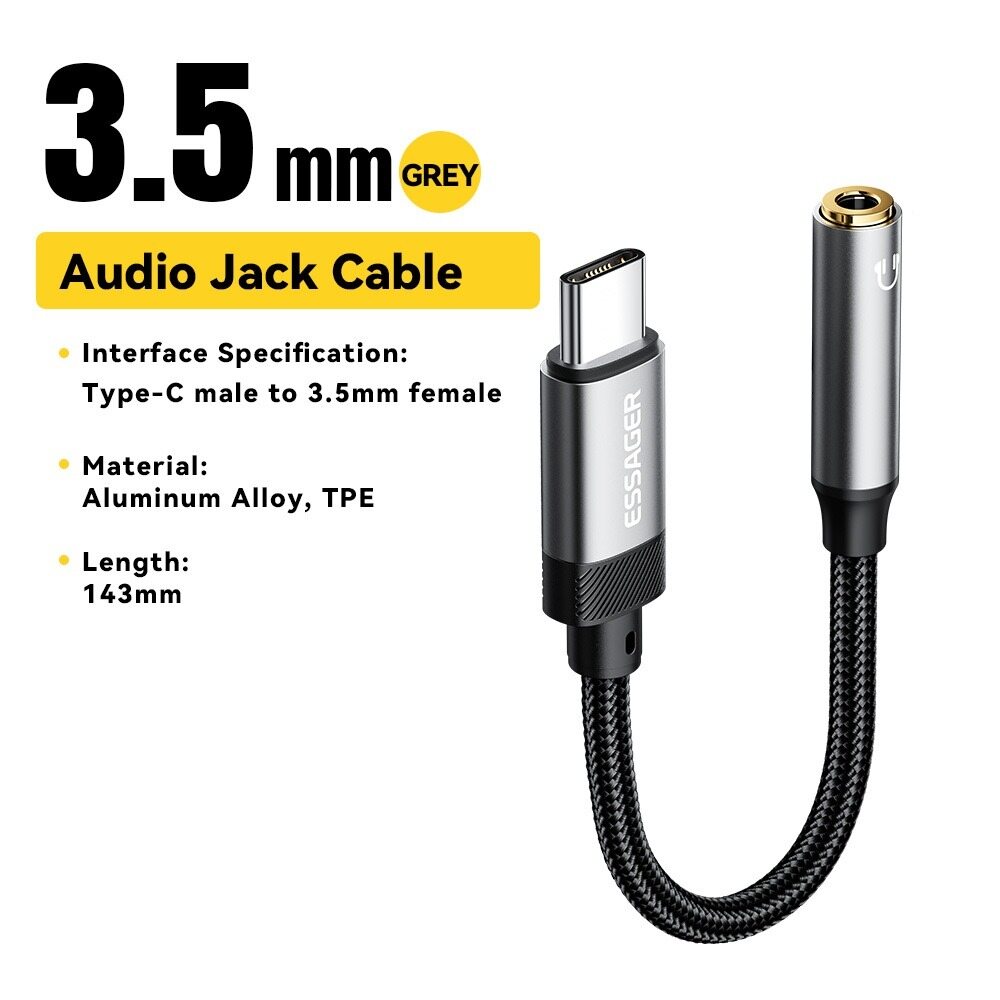 Essager 3.5mm Cáp chuyển đổi âm thanh USB C L để 3.5 giắc tai nghe AUX Adapter