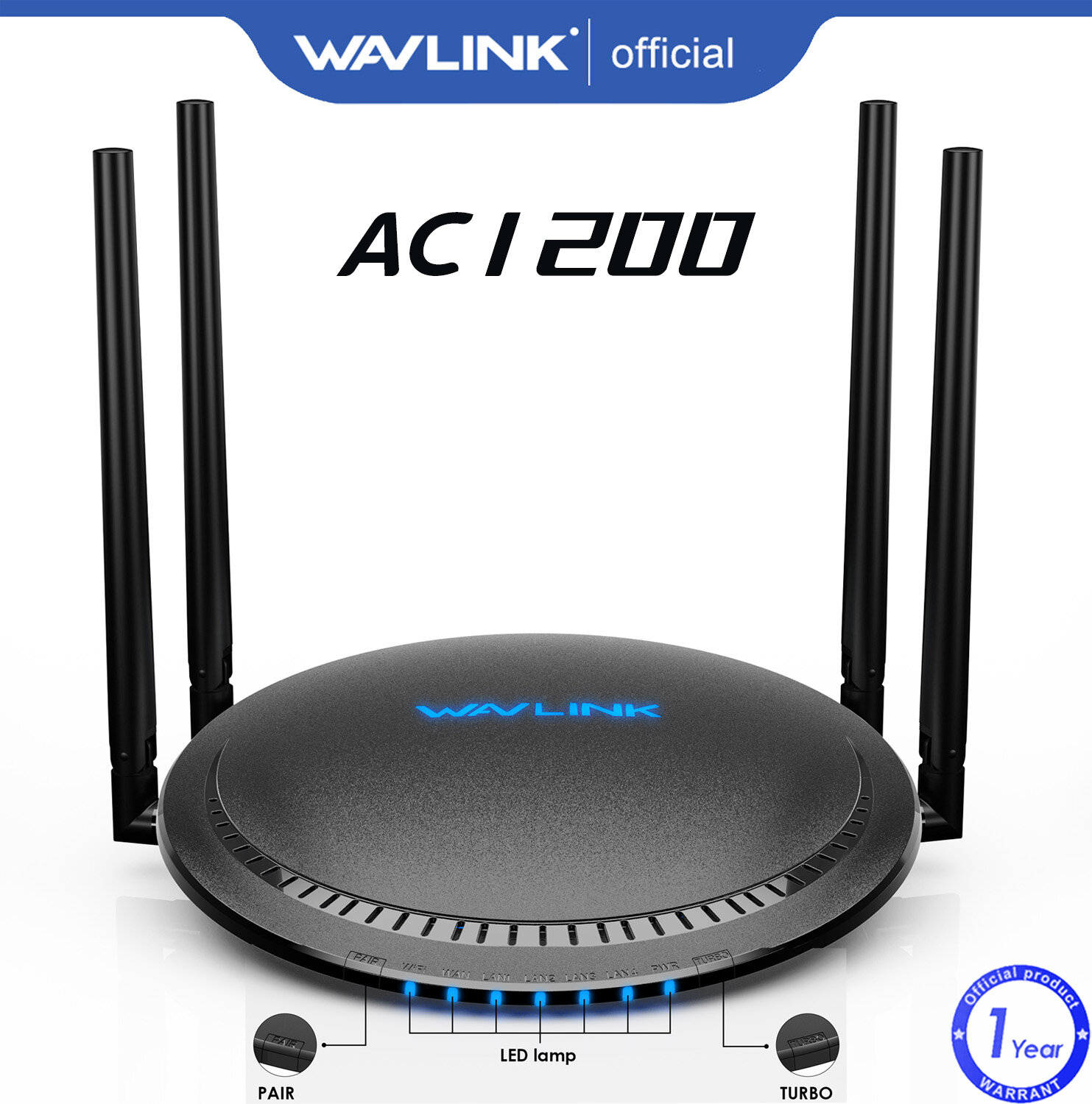 Wavlink AC1200 băng tần kép 5 Ghz + 2.4 GHz Bộ định tuyến Wi-Fi internet không dây Router cho gia đình và chơi game với WAN LAN Gigabit cổng Ethernet 4x5 dBi cao-gain Anten hỗ trợ Router AP WISP chế độ