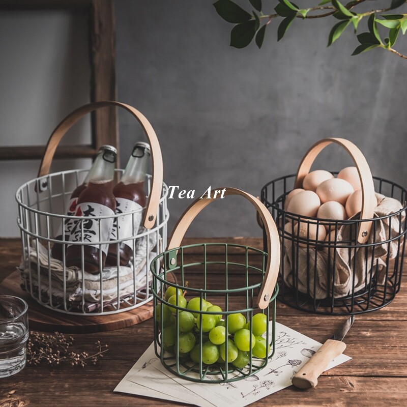 Gambar Tea Art Nordic Iron Basket Snacks Storage Basket Picnic Basket Props Living Room Fruit Vegetable Egg Basket