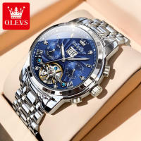 OLEVS นาฬิกาข้อมือผู้ชายสำหรับผู้ชายแบบดั้งเดิมกันน้ำไดมอนด์แบบสองปฏิทินโครโนกราฟเรืองแสง Tourbillon นาฬิกากีฬาแฟชั่น