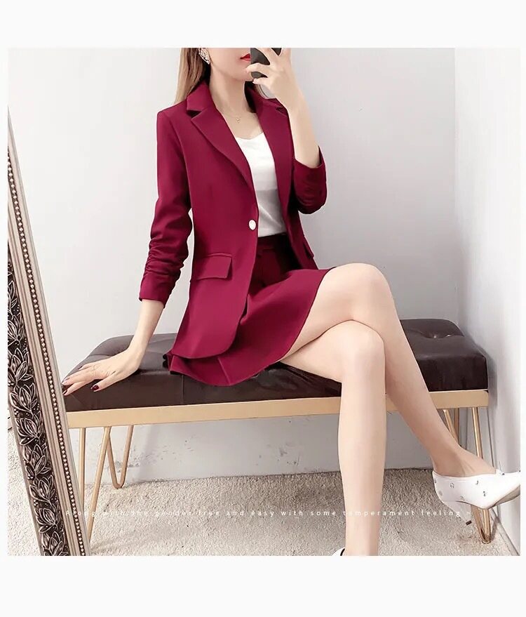 áo Blazer Công Sở/Trang Trọng Cho Nữ Bộ Cỡ Lỡn Bộ Đồ Rộng Áo Khoác Blazer Thường Ngày Cho Nữ + Chân Váy Ngắn