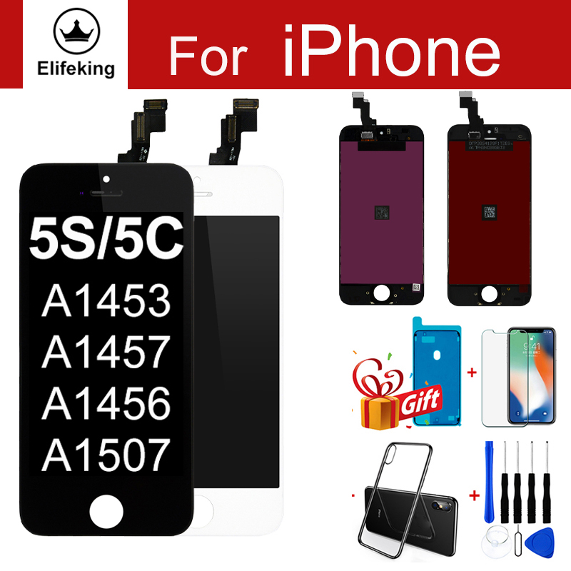 Aaa + + + chất lượng cao cho iphone 5s 5c lcd hiển thị màn hình cảm ứng digitizer lắp ráp thay thế không có điểm ảnh chết công cụ miễn phí + kính cường lực
