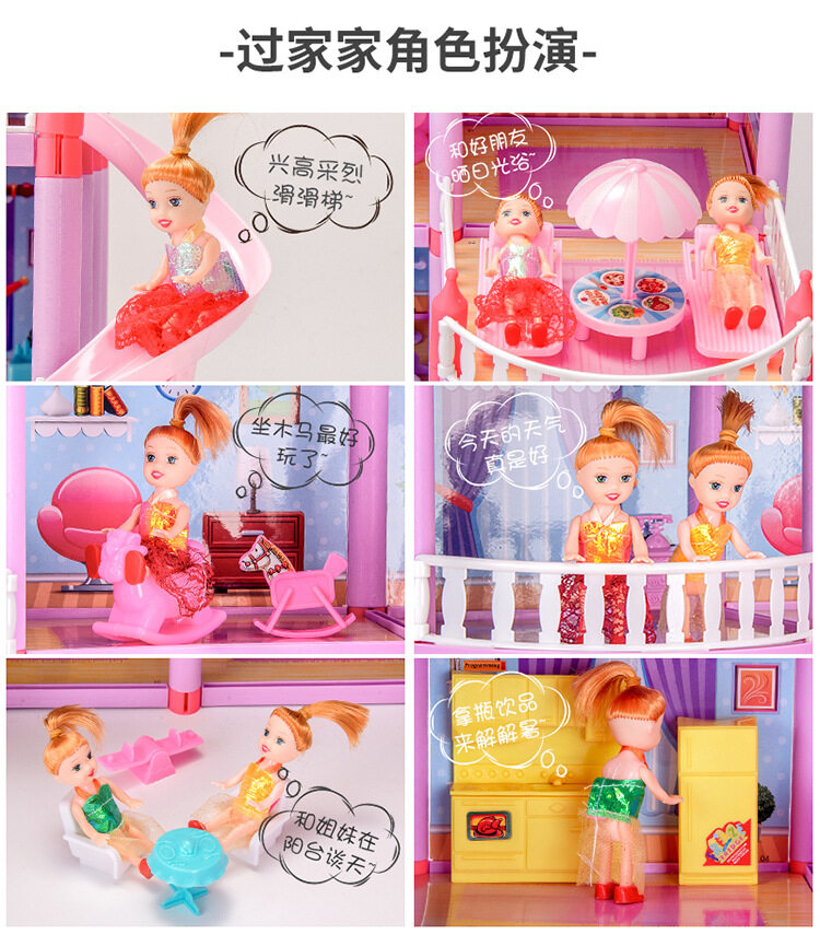 búp bê freebie + đèn cổ tích, nhà búp bê biệt thự lớn, nhà búp bê barbie công chúa, 4 tầng, mơ ước, quà tặng giáng sinh, bộ đồ chơi đồ hàng tự làm 7