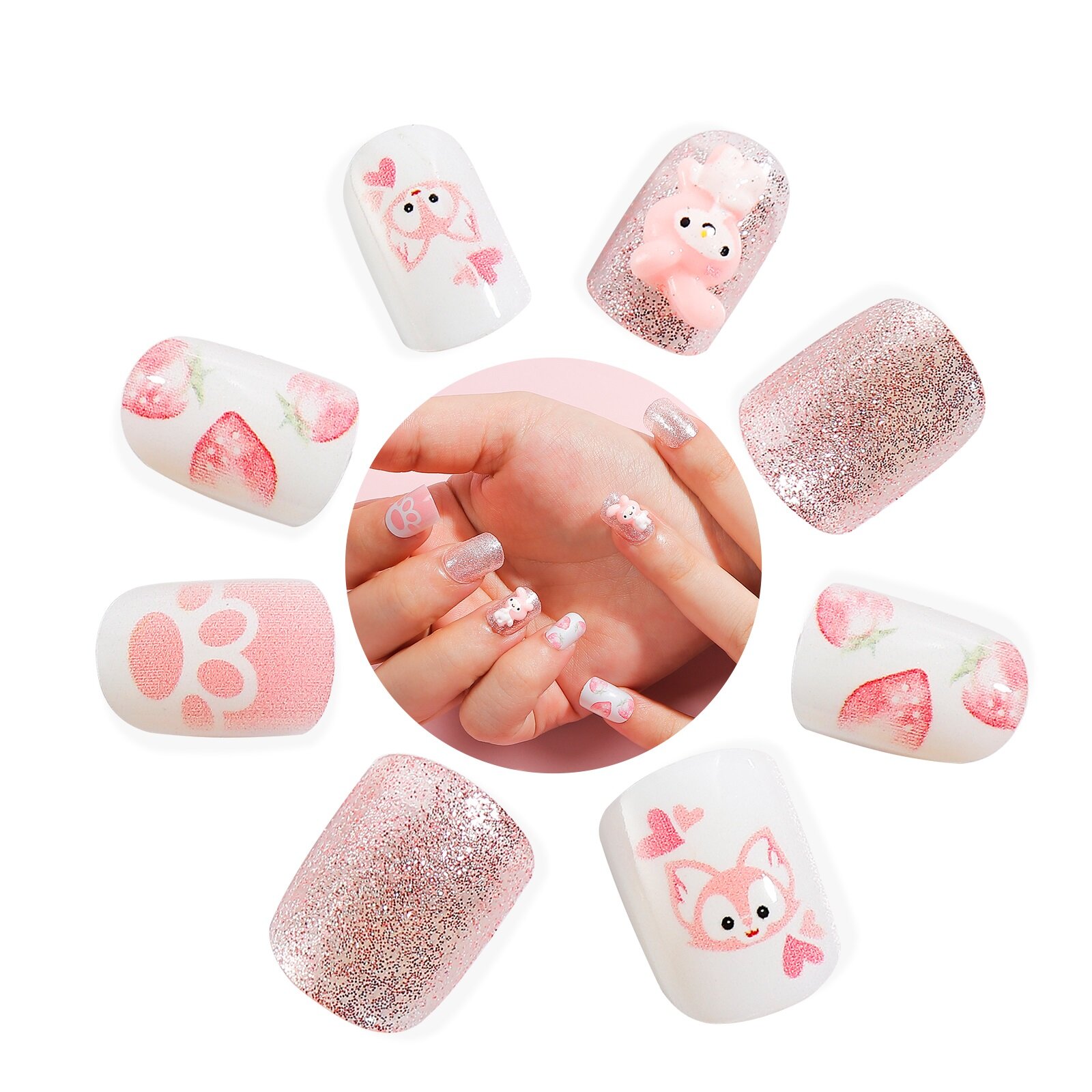 Gambar iebilif Fashion White French Nails 24 Pcs set Classical Full Cover Short Oval False Nails