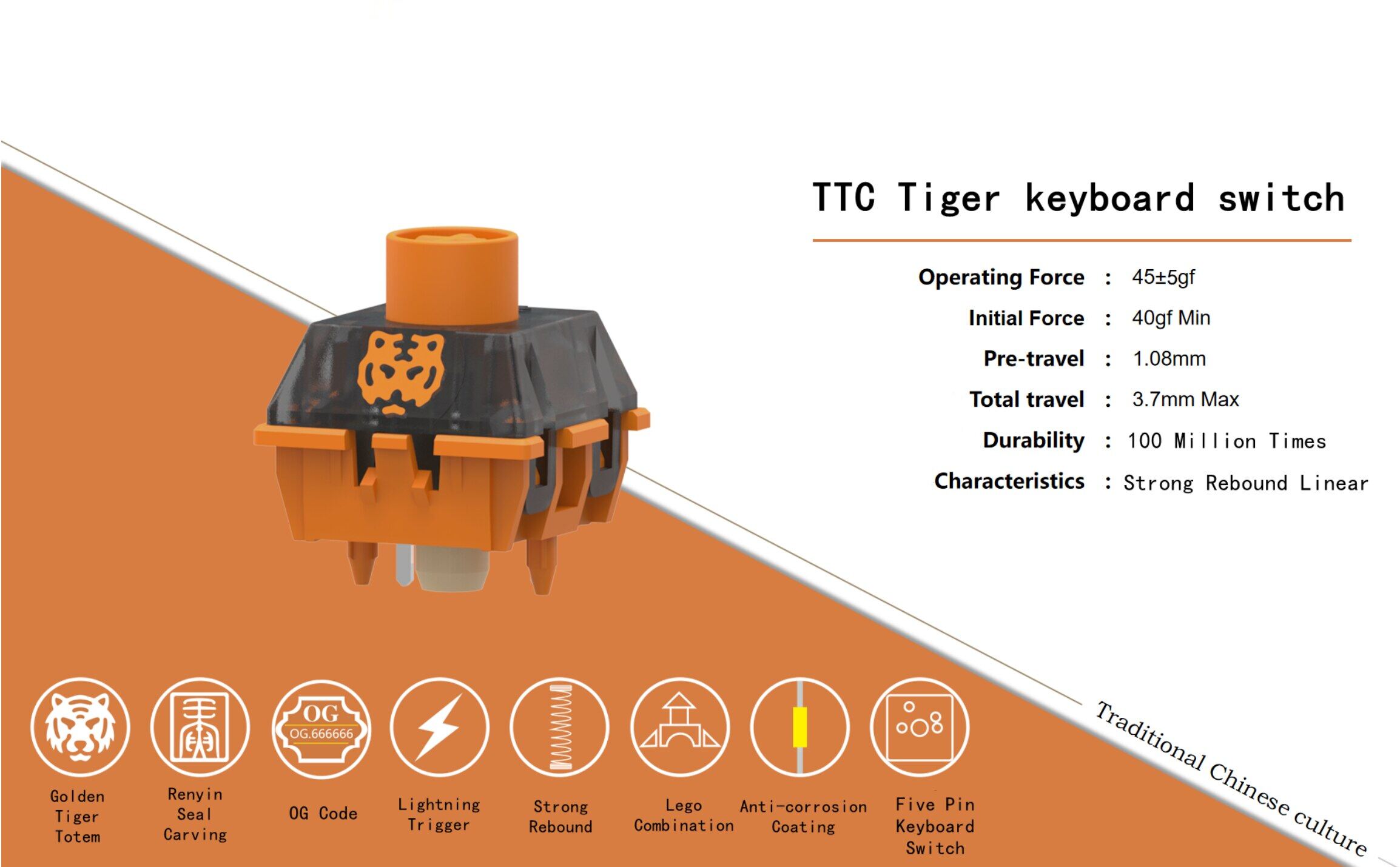 TTC Tiger OG limited edition Keyboard Switch 25.5mm Super Long Strong  Rebound Spring 1.08mm Pre Travel for Mechanical | Lazada PH
