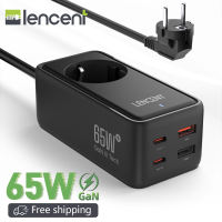 Lencent 5 trong 1 gan III công nghệ 65W điện nối dài USB C Cổng PD sạc nhanh với 1 AC + 4 cổng USB cáp cho iPhone mở rộng 1.5m Ipad Macbook Galaxy Huawei-Đen