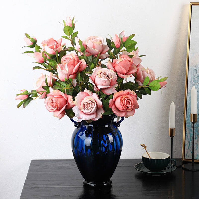 Fake rose flower artificial flower decoration bouquet living room high-end decoration vase flower arrangement desktop small ornaments plastic flowers