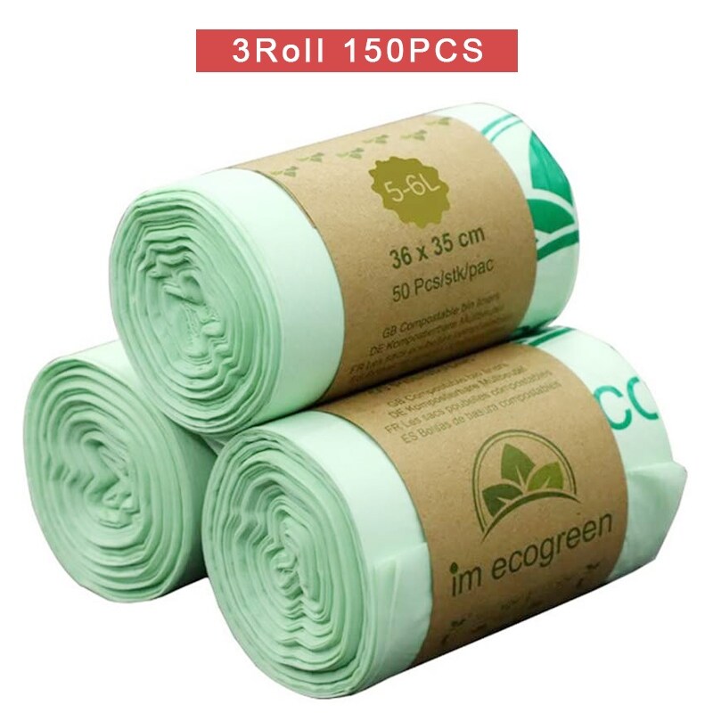 Gambar 150 Pieces Compostable Trash Bags Biodegradable Kitchen Food Waste Bag Corn Starch Garbage Bags kitchen Scraps Bag