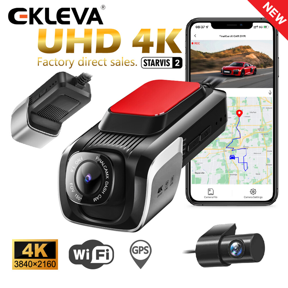  Ekleva 4k FHD Dash Cam 3840P Camera ô tô Wifi phía trước và phía sau siêu chiếu hậu nhìn ban đêm giám sát đỗ xe 