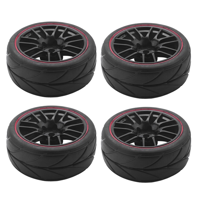 4pcs 12mm hub wheel rims & rubber tires for rc 1 10 on-road touring drift car r 1
