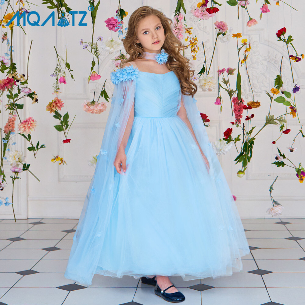 MQATZ Flower Girls Bridesmaid Dress For Weddings Lace Elegant Kids Birthday Party Princess Dresses 6 10 14 Yrs Teenager Prom Formal Long Gown LP-512 ราคา 998 บาท*ส่งฟรี