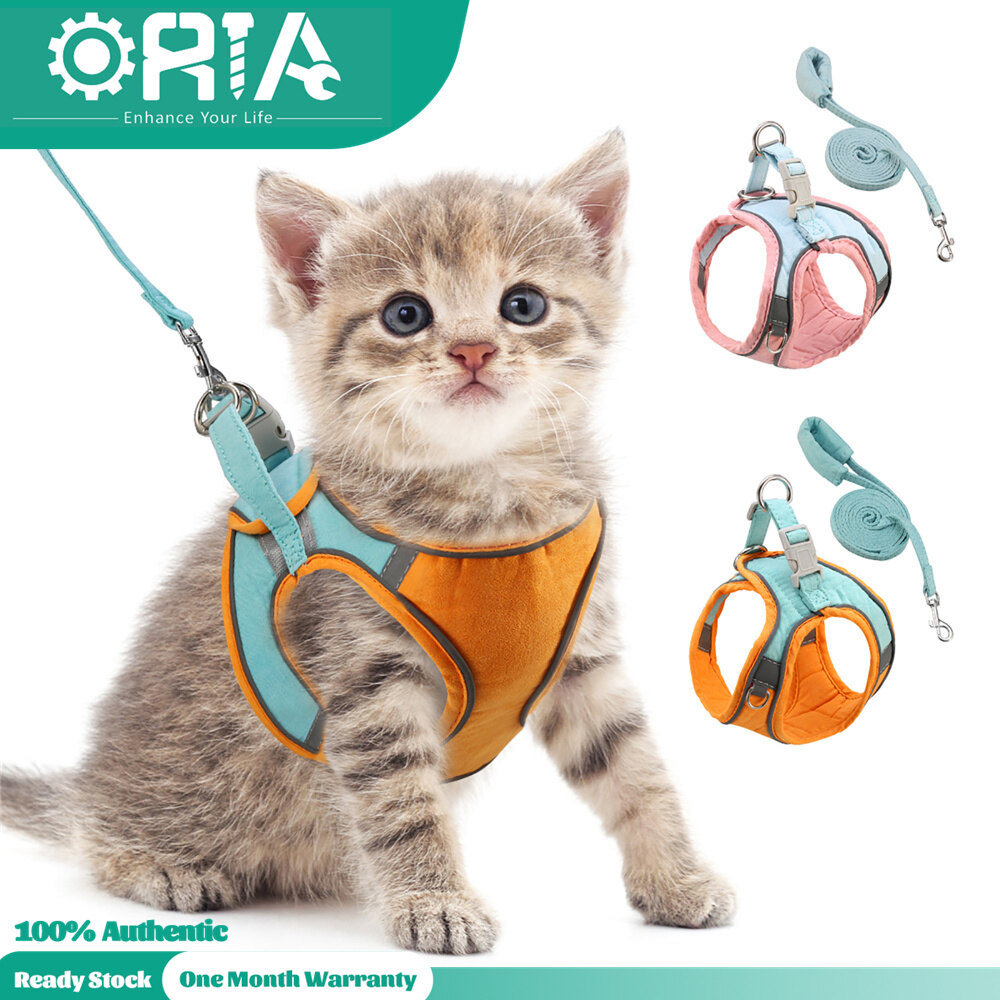 ORIA Dây Xích Mèo Và Dây Nịt, Dây Nịt Áo Gi Lê Cho Mèo Con Với Dây Đeo Phản Quang Để Đi Bộ, Dây Nịt Vest Điều Chỉnh Được Mềm Mại Thoải Mái Cho Mèo Cún Con Mèo Con Cho Chó