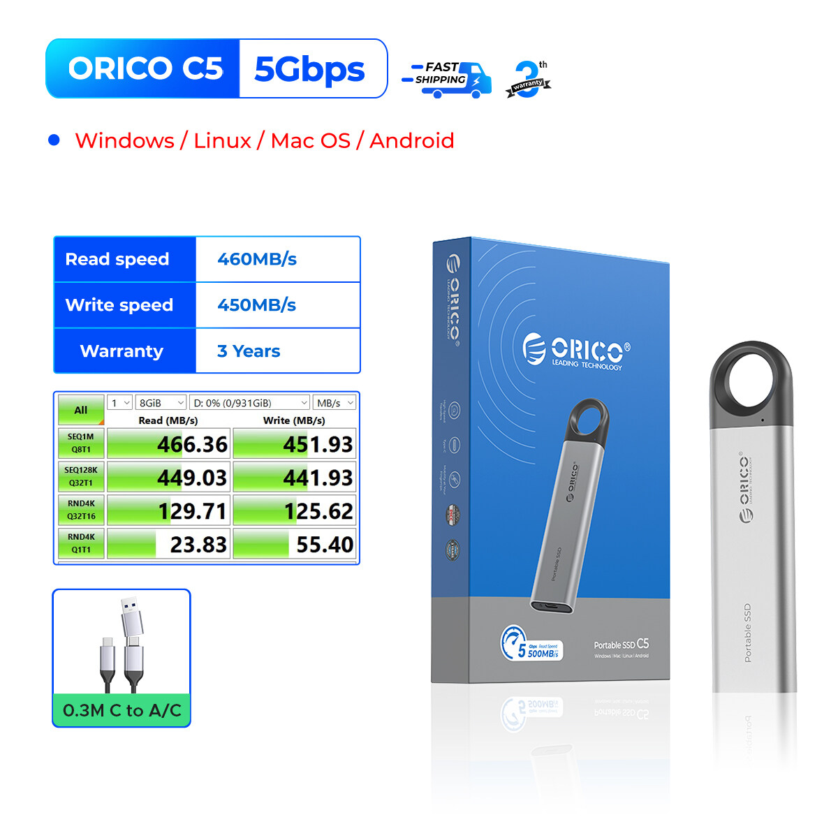 ORICO USB 3.1 Gen2 xách tay SSD 4TB/2TB/1TB/512GB/256GB bên ngoài trạng thái rắn Loại C 10gbps M.2 N