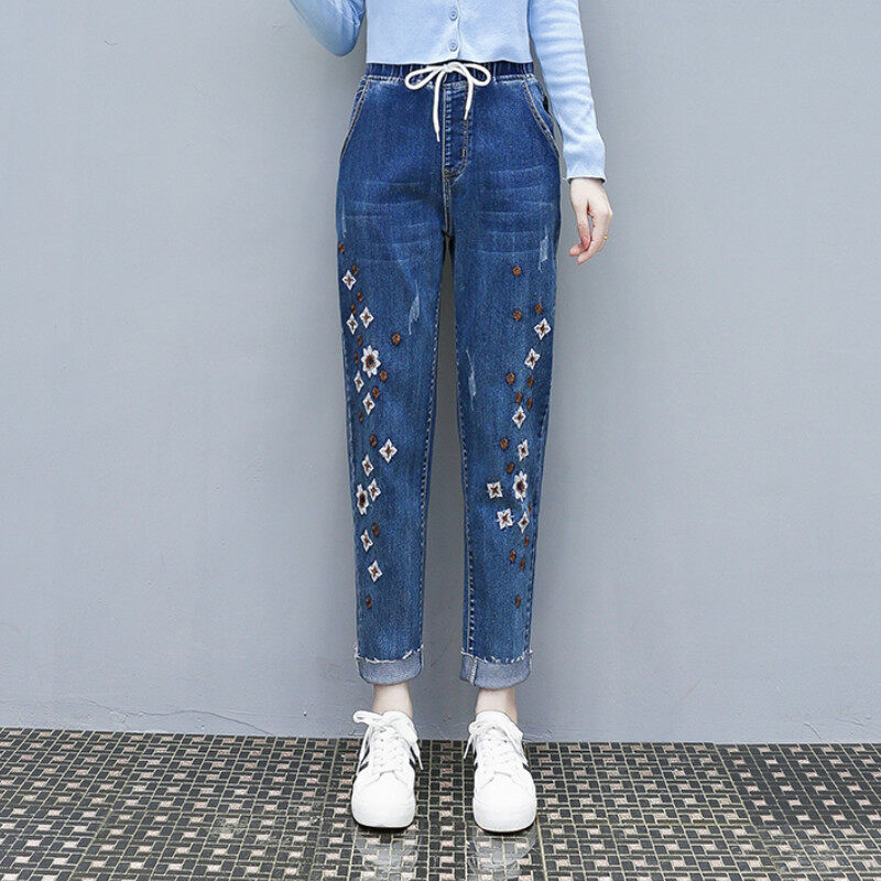 denim capris with elastic waist