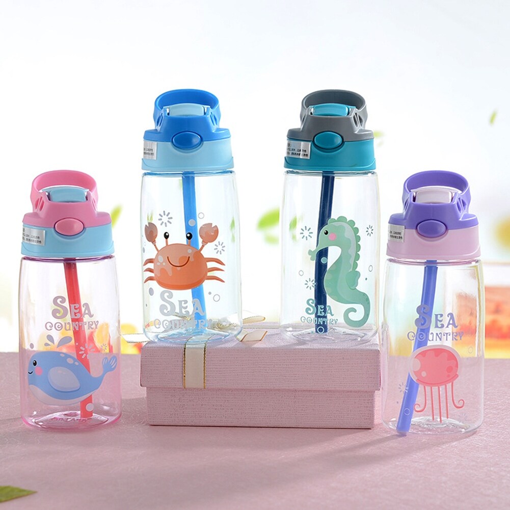 Gambar Baby Sippy Cup 480ml Children Portable Cartoon Kettle with Straw Outdoor Fitness Sports Sealed Drink Kettle Drinkware