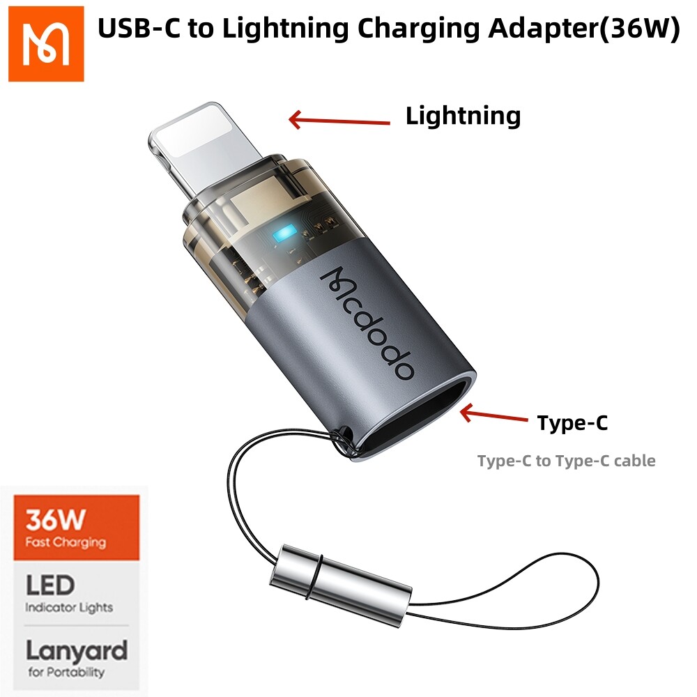  Mcdodo Bộ chuyển đổi nam USB-C sang iOS Bộ chuyển đổi sạc thiết bị sạc nhanh nhanh PD 36W Bộ chuyển đổi sạc phù hợp Tương thích với iPhone 11 12 13 14 Pro Max Type C Nữ sang iOS 