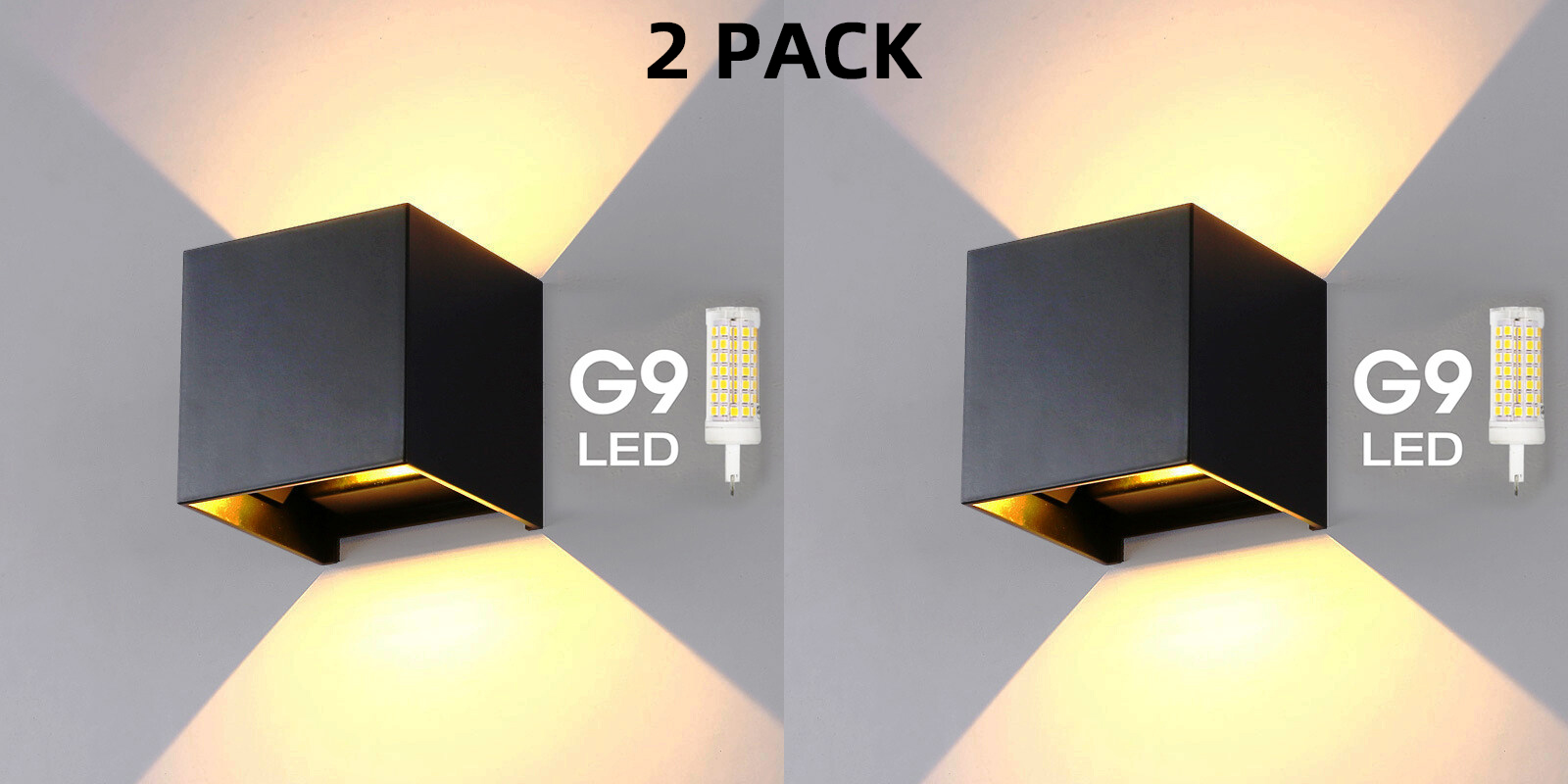 Modern LED Wall Sconces Lamp Waterproof IP65 Aluminum LED Wall Lighting Up and Down Outdoor Indoor Square G9 Replaceable Bulb for Entrance Living Room Bedroom Hallway Decor