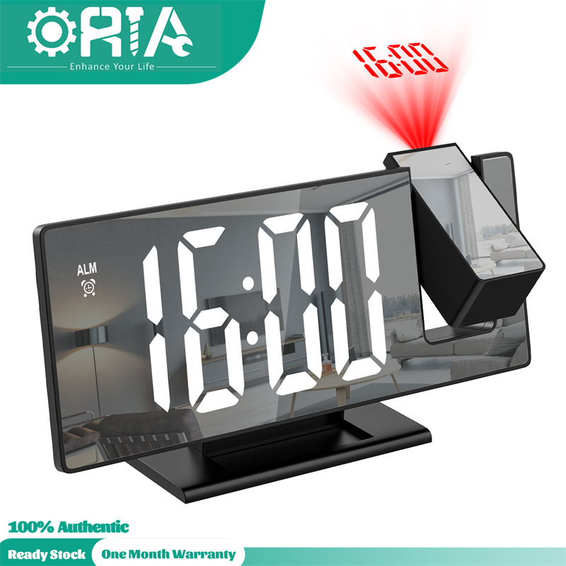ORIA นาฬิกาปลุกฉายภาพปรับความสว่างได้4ระดับหน้าจอขนาดใหญ่7.8นิ้วฟังก์ชั่นเลื่อนปลุก12/24H ช่องเสียบชาร์จ USB แสดงอุณหภูมิเพดานนาฬิกาปลุกดิจิตอลพร้อมโปรเจคเตอร์180 ° สำหรับห้องนอนผู้สูงอายุ