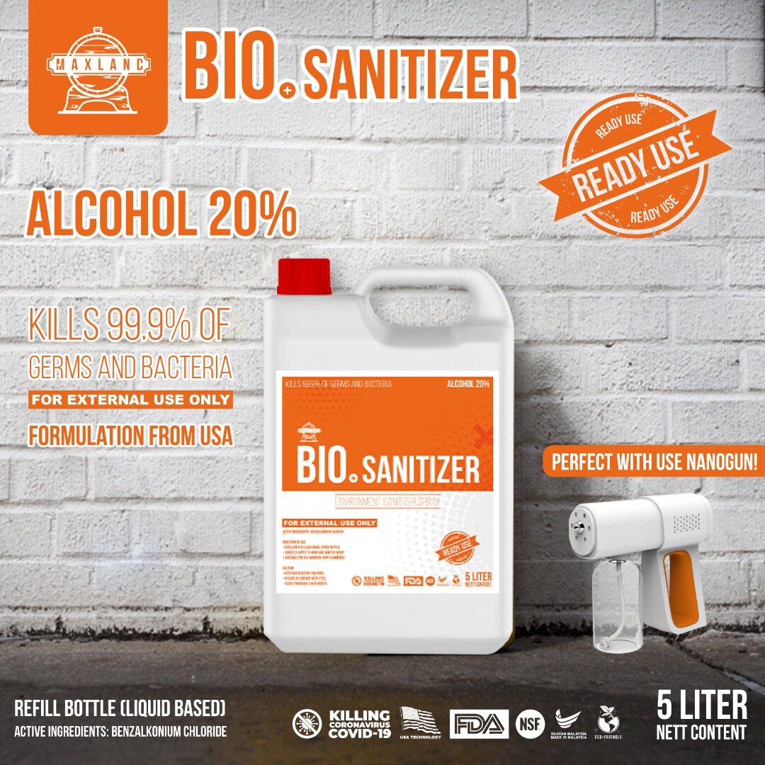 Gambar ??FAST DELIVERY!!!!??READY STOCK??BIO SANITIZER (ALCHOHOL 20%) CITRUS SCENT SURFACE SANITIZER DISINFECTANT(ALCHOHOL 20%) 5 LITTLE COMPATIBLE FOR NANOGUN