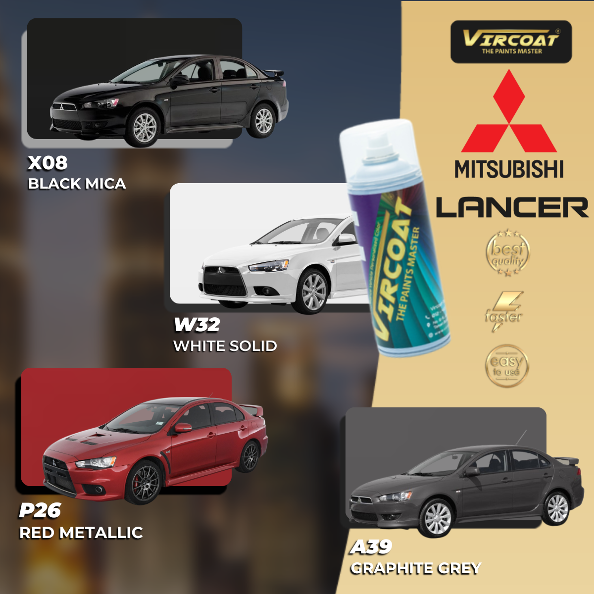 [Mitsubishi Lancer] VIRCOAT Aerosol Spray 2K Paint/ Car Body Touch Up
